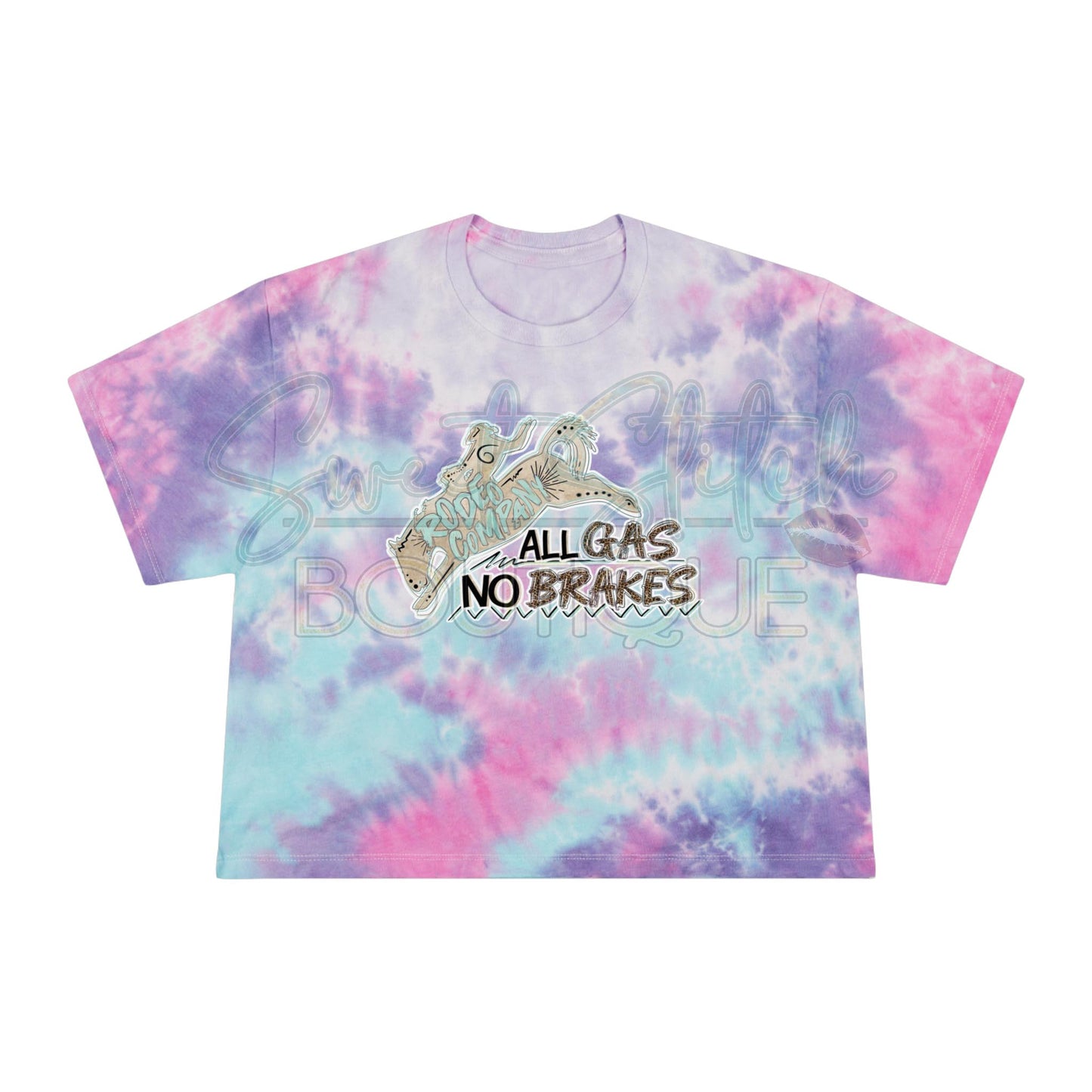 "All Gas, No Brakes Rodeo Company" -- Women's Tie-Dye Crop Tee