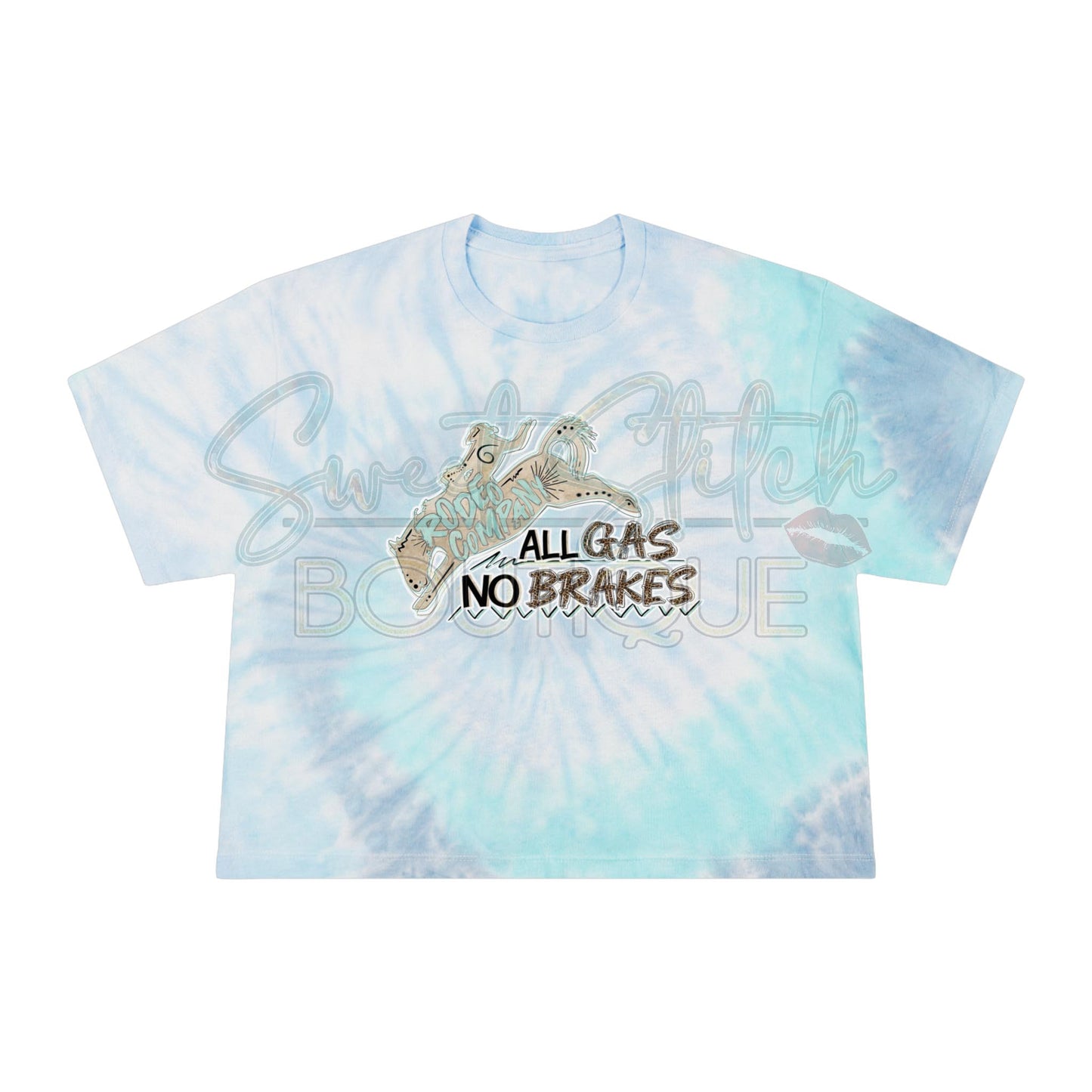 "All Gas, No Brakes Rodeo Company" -- Women's Tie-Dye Crop Tee