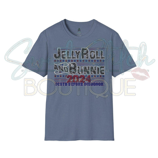 Jelly Roll & Bunnie 2024 {Front & Back Print} -- Unisex Softstyle T-Shirt