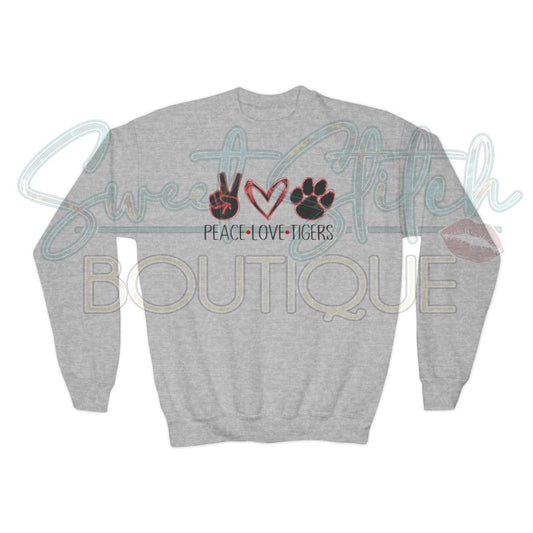 YOUTH "Peace. Love. Tigers." Sweatshirt -- Crewneck Sweatshirt