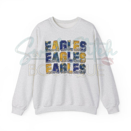 ADULT "Eagles Repeat with Cursive" Style Pullover {Front Print ONLY} -- Unisex Heavy Blend™ Crewneck Sweatshirt