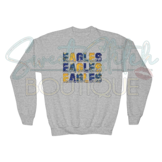 YOUTH "Eagles with Cursive Accent" Style {Front Print ONLY} -- Youth Crewneck Sweatshirt