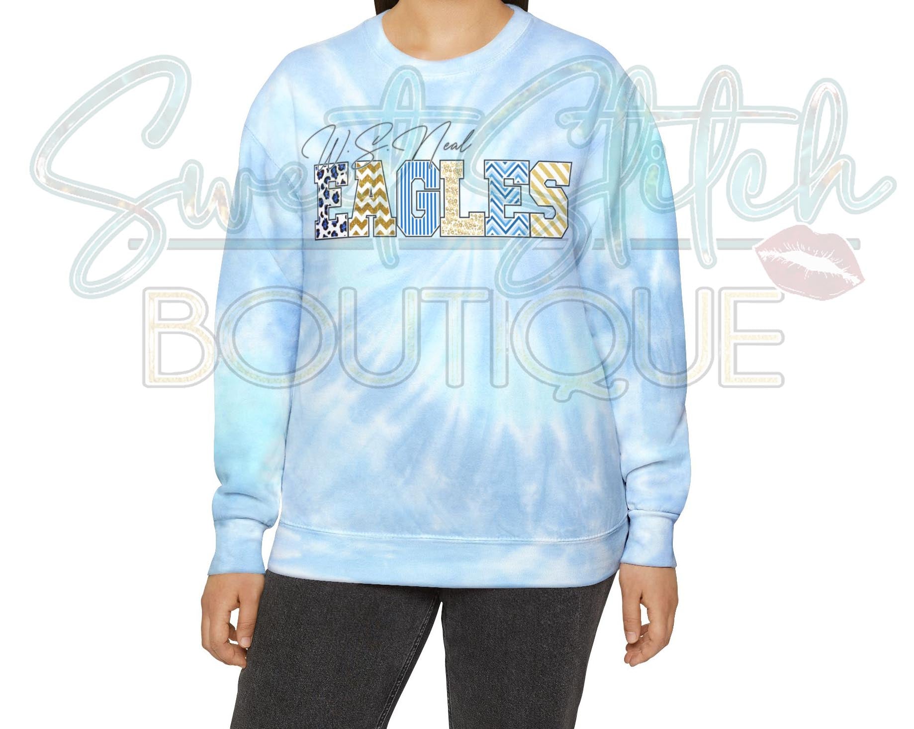 W.S. Neal EAGLES in "Fancy Block" Tie-Dye Sweatshirt Modeled (Front)